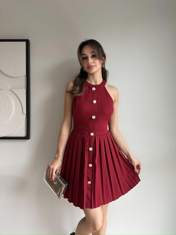 BOWİE Mini Elbise 8624 - Bordo - Mooi Butik
