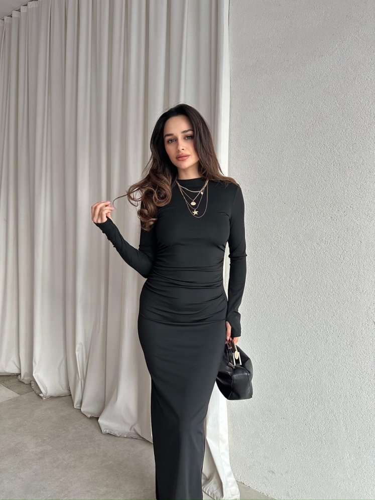 BRAVE Bisiklet Yaka Maxi Elbise 8760 - Siyah - Mooi Butik