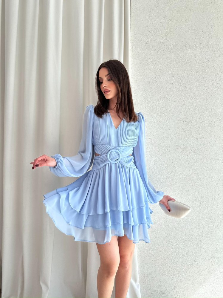 BRENDA Mini Elbise 3733 - Bebe Mavisi - Mooi Butik