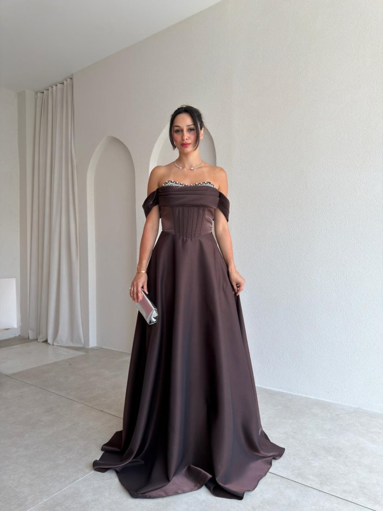 BRİENA Maxi Elbise 8515 - Acı Kahve - Mooi Butik