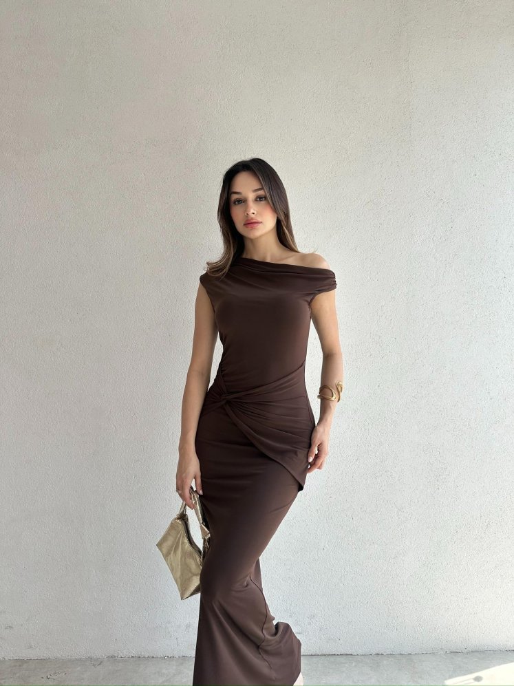 BRİTNEY Maxi Elbise 7218 - Acı Kahve - Mooi Butik