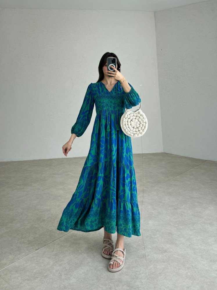 BRUCE Maxi Elbise 3864 - Mavi - Mooi Butik