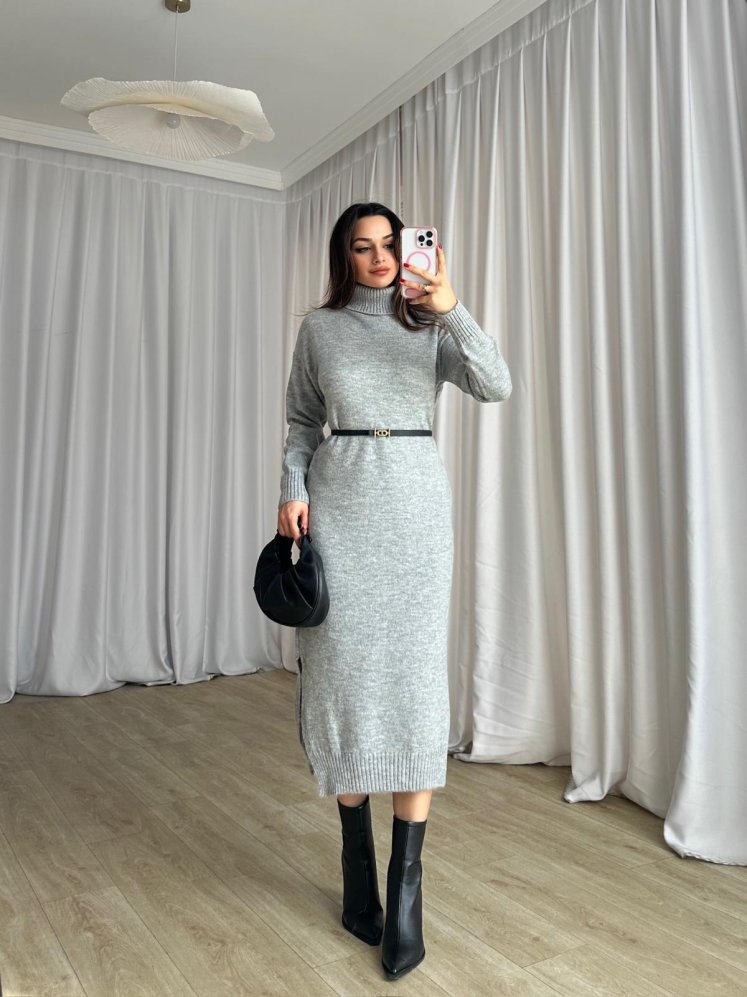 BRÜKSEL Triko Elbise 0385 - Gri - Mooi Butik