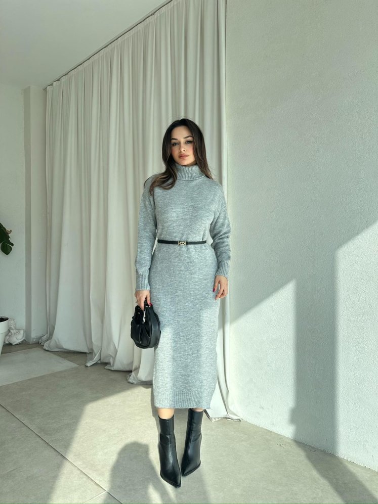 BRÜKSEL Triko Elbise 0385 - Gri - Mooi Butik