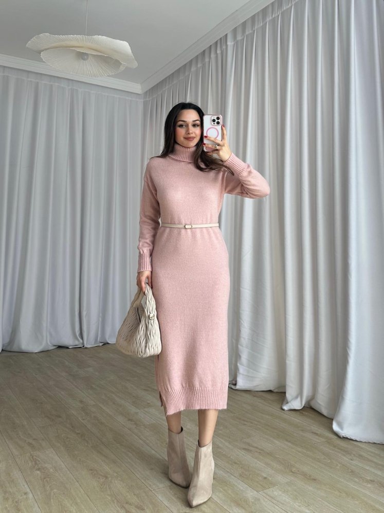 BRÜKSEL Triko Elbise 0385 - Pudra - Mooi Butik