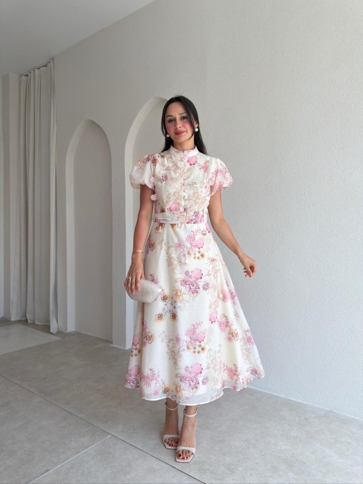 BURGES Midi Elbise 8929 - Pembe - Mooi Butik