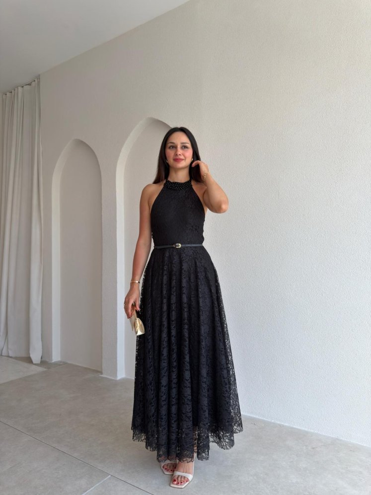 BUTTER Dantelli Midi Elbise 8780 - Siyah - Mooi Butik
