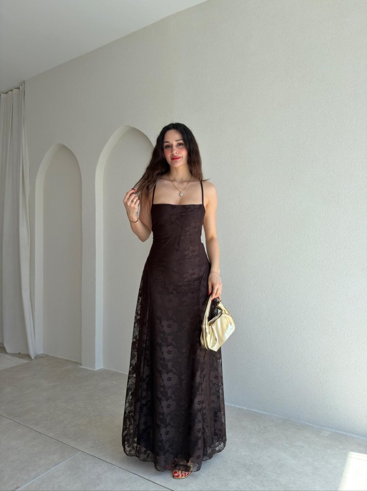 CALVİN Maxi Elbise 3478 - Acı Kahve - Mooi Butik