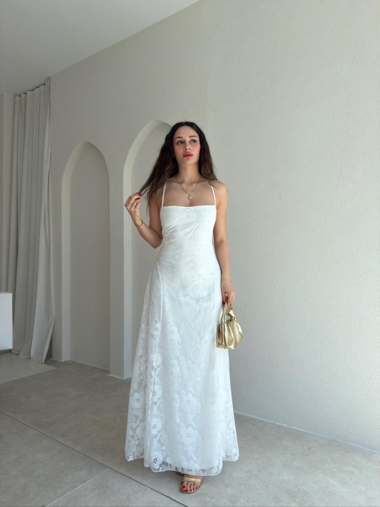 CALVİN Maxi Elbise 3478 - Beyaz - Mooi Butik