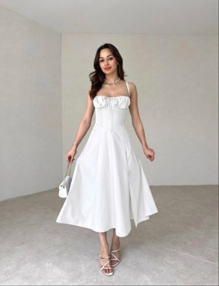 CANALETTO Midi Elbise 1602 - Beyaz - Mooi Butik