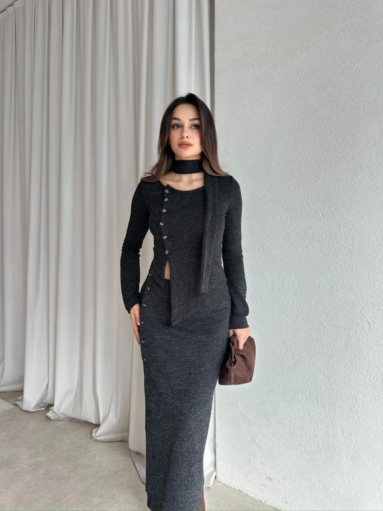 CANDİS Triko Fularlı Takım 8512 - Siyah - Mooi Butik