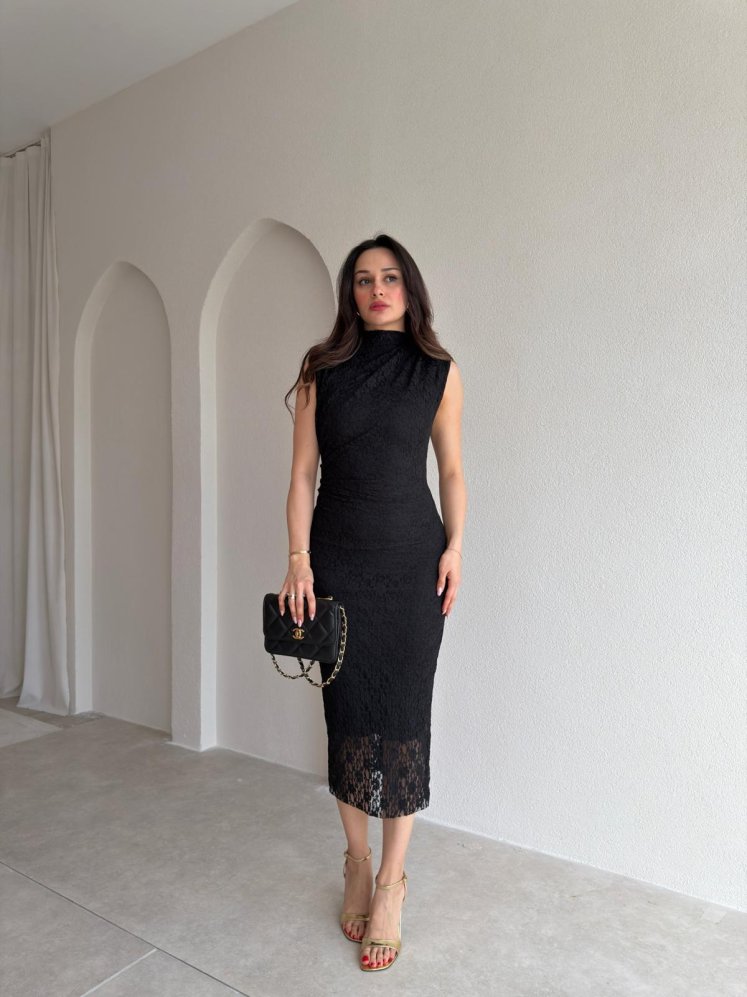 CAPRİCE Dantelli Midi Elbise 1811 - Siyah - Mooi Butik