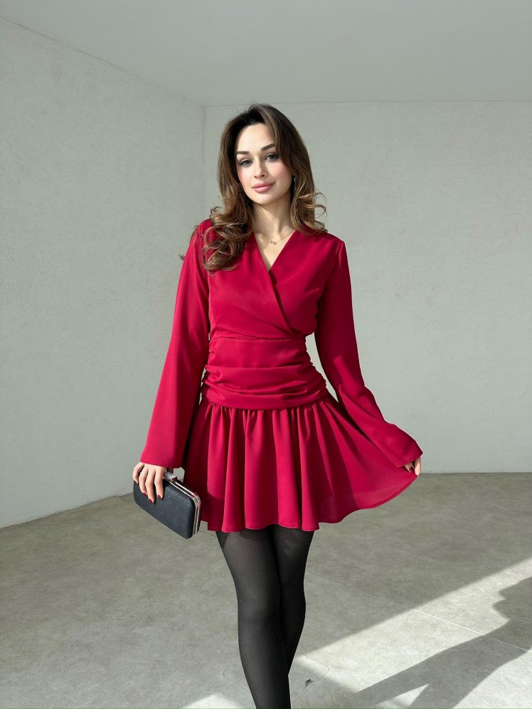 CARBELLA Mini Elbise 1240 - Bordo - Mooi Butik