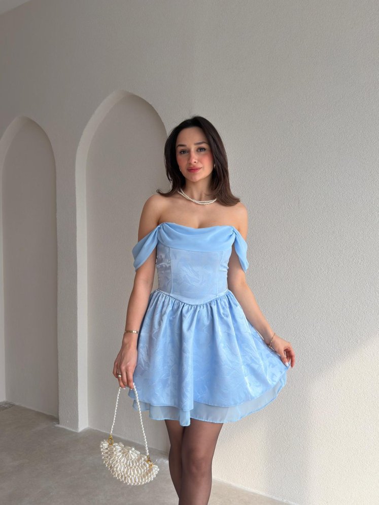 CARDY Saten Mini Elbise 9053 - Bebe Mavisi - Mooi Butik