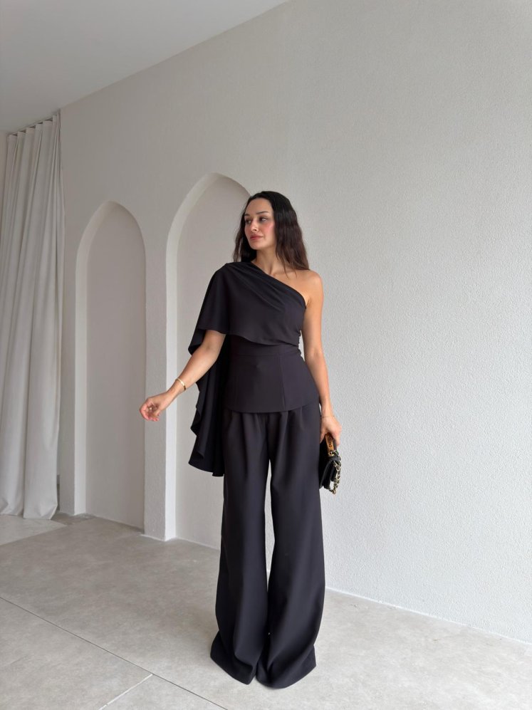 CARİNA Tek Omuz Takım 3689 - Siyah - Mooi Butik
