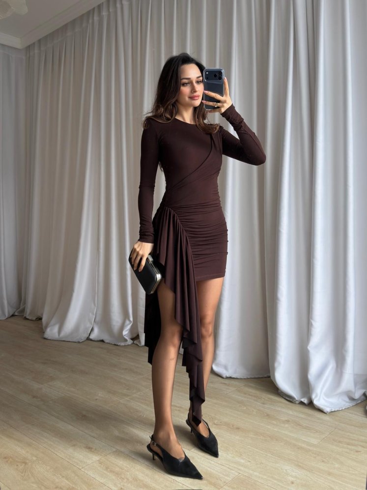 CARLOTTA Mini Elbise 8690 - Acı Kahve - Mooi Butik