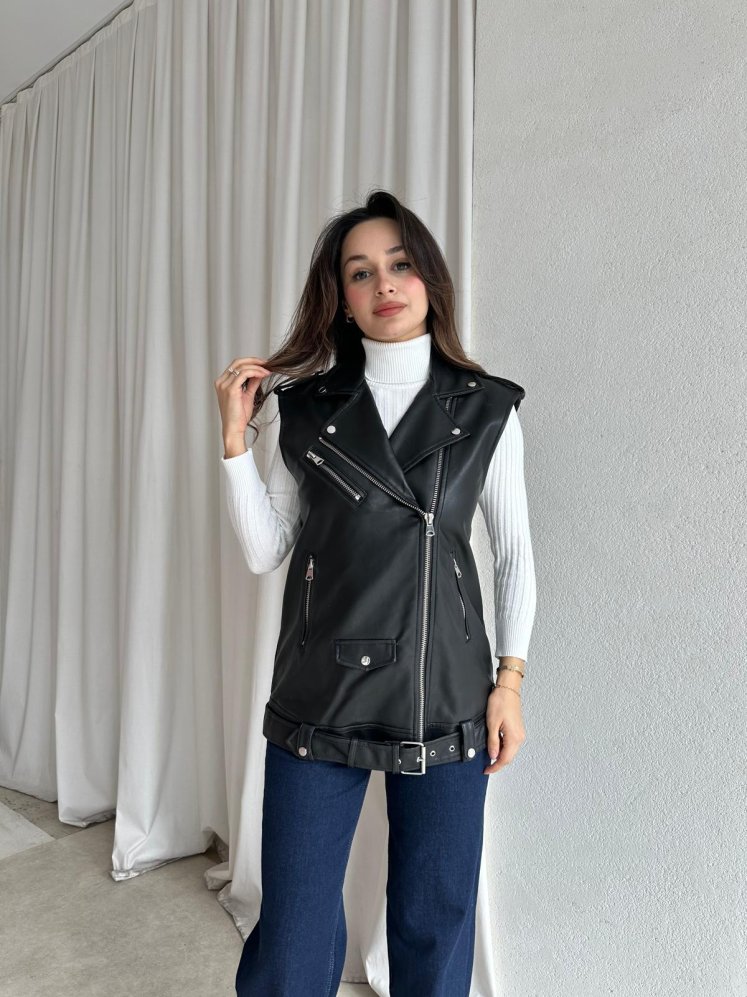 CAROLİNA Deri Yelek 8449 - Siyah - Mooi Butik