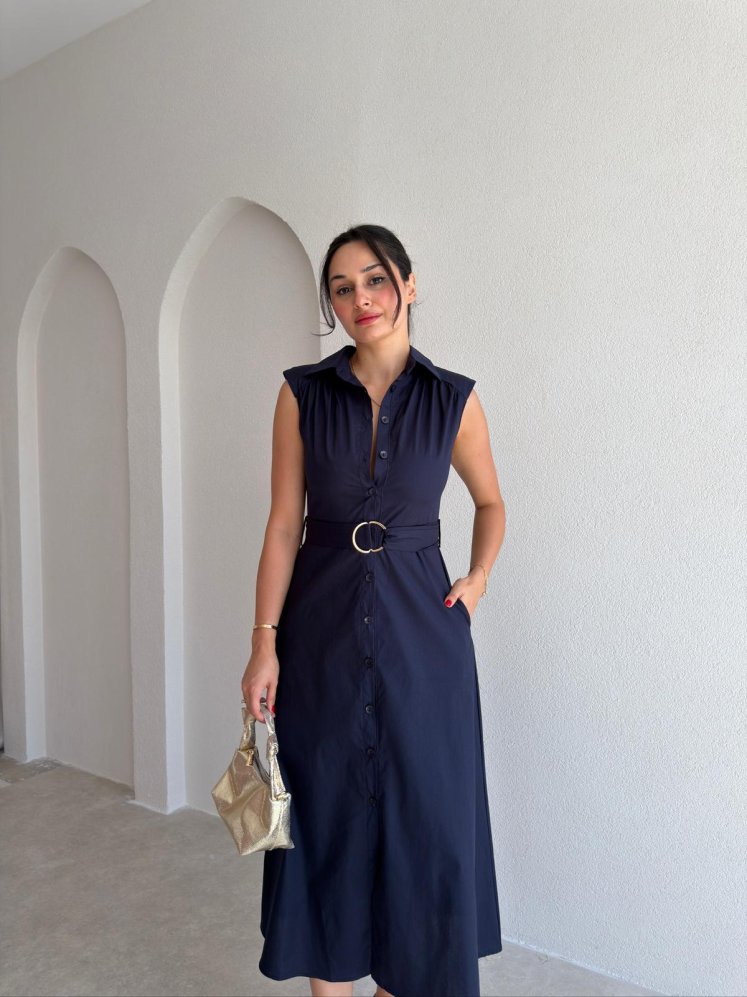 CARPET Düğmeli Midi Elbise 4023 - Lacivert - Mooi Butik