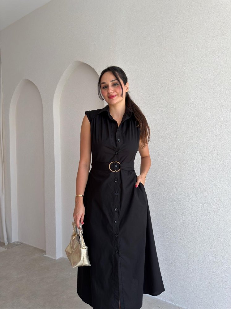 CARPET Düğmeli Midi Elbise 4023 - Siyah - Mooi Butik