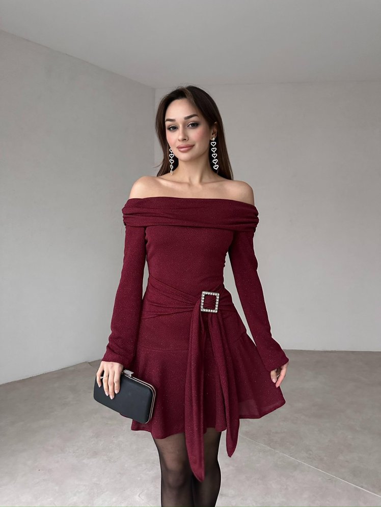 CARRER Mini Elbise 1613 - Bordo - Mooi Butik