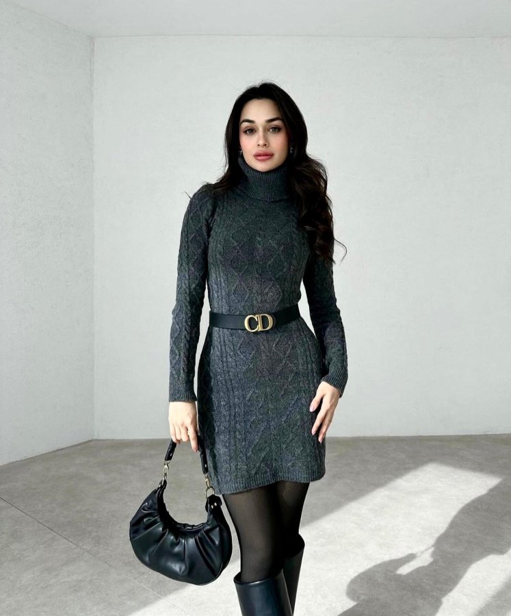 CARROL Kabartma Desenli Triko Elbise 6755 - Siyah - Mooi Butik