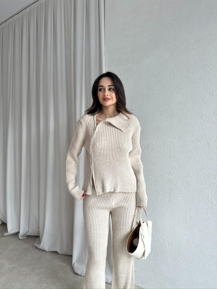 CASPER Fermuar Yaka Triko Takım 8685 - Krem - Mooi Butik