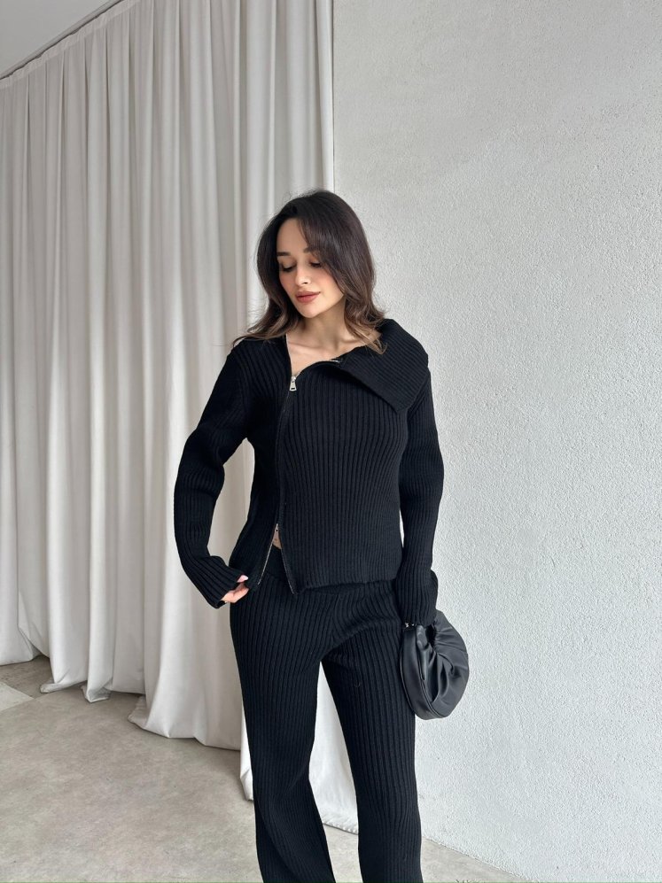 CASPER Fermuar Yaka Triko Takım 8685 - Siyah - Mooi Butik