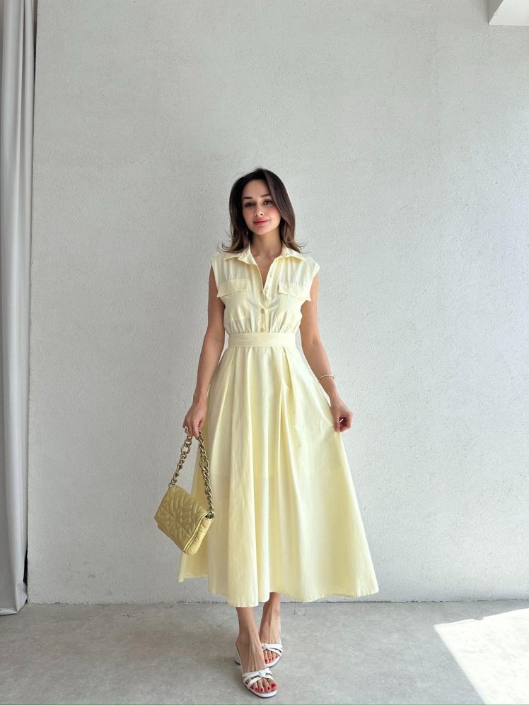 CASTEL Midi Elbise 8392 - Sarı - Mooi Butik