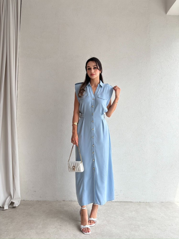 CELEBRİTY Maxi Elbise 8429 - Mavi - Mooi Butik