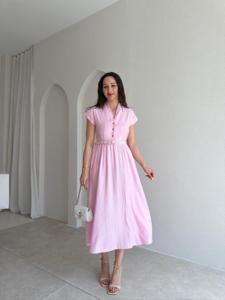 CHAPTER Midi Elbise 7588 - Pembe - Mooi Butik