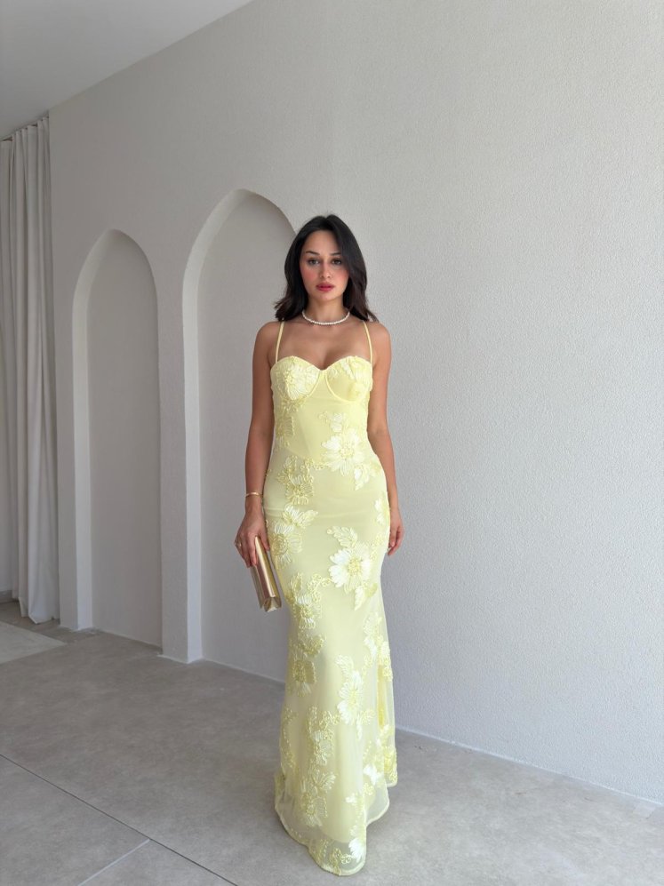 CHARM Maxi Elbise 3056 - Sarı - Mooi Butik