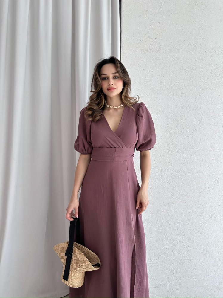 Müslin Kumaş CHESTER Midi Elbise 4558 - Gül Kurusu - Mooi Butik