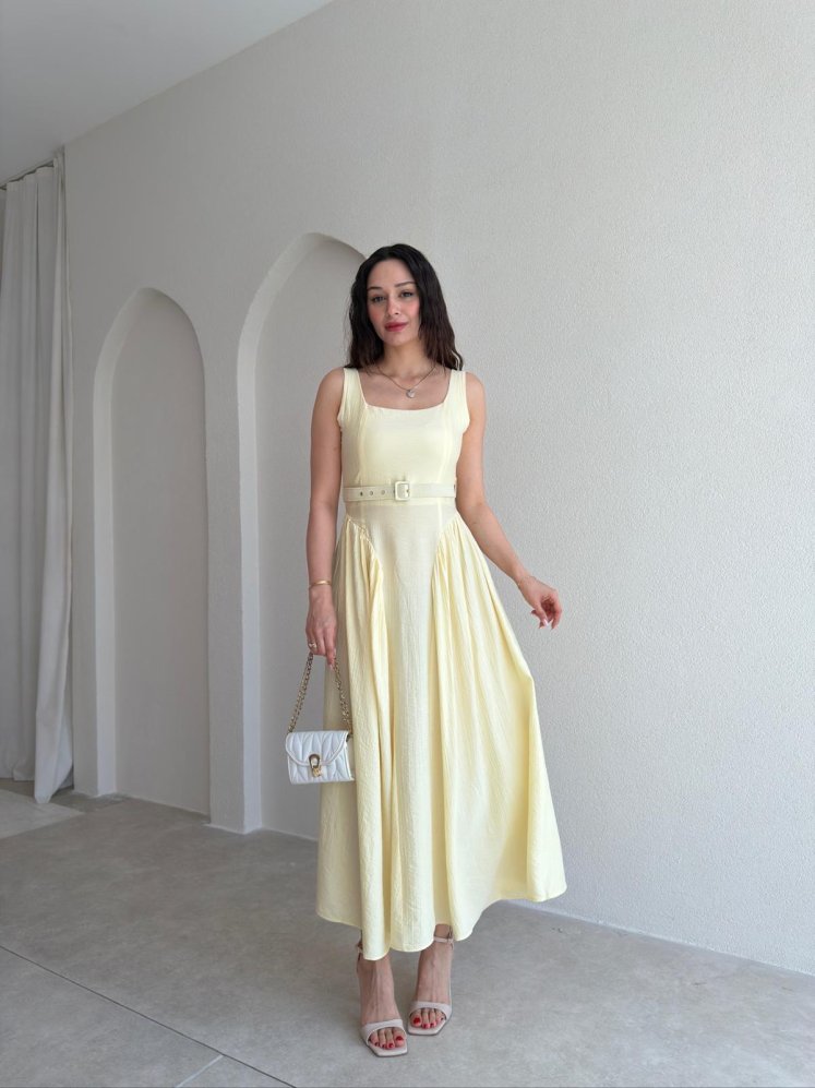 CHİARA Midi Elbise 3512 - Sarı - Mooi Butik