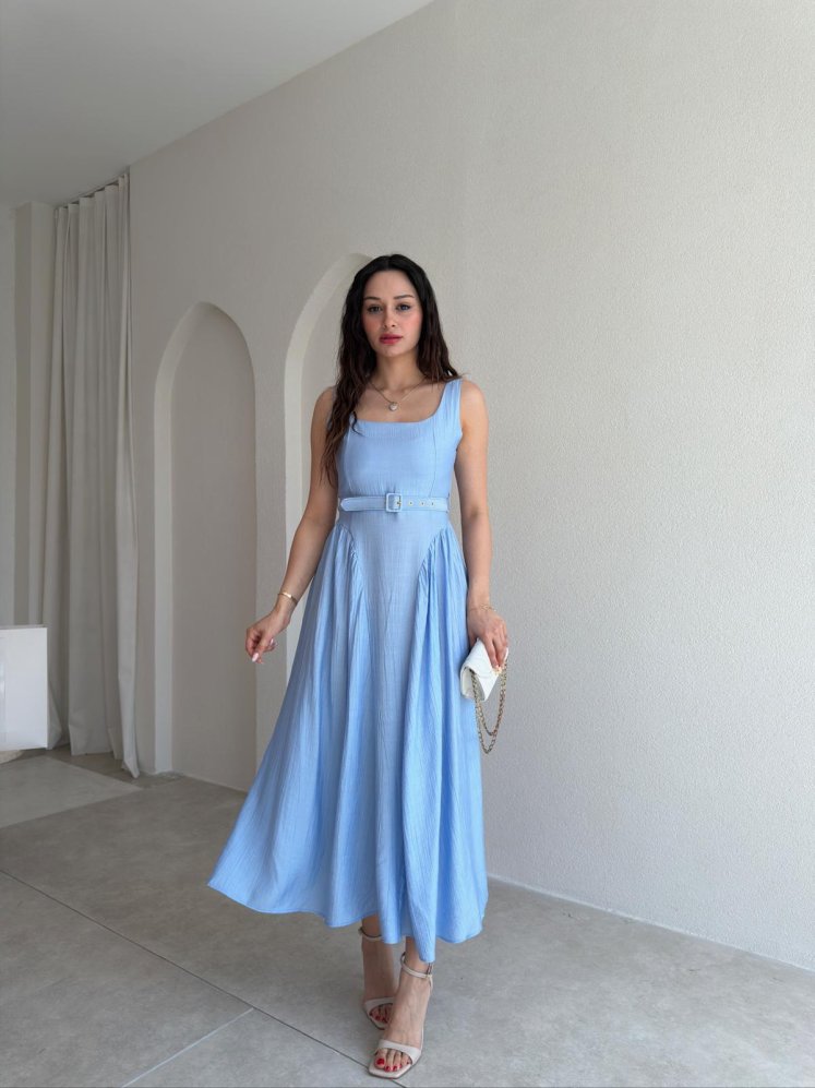 CHİARA Midi Elbise 3512 - Bebe Mavisi - Mooi Butik