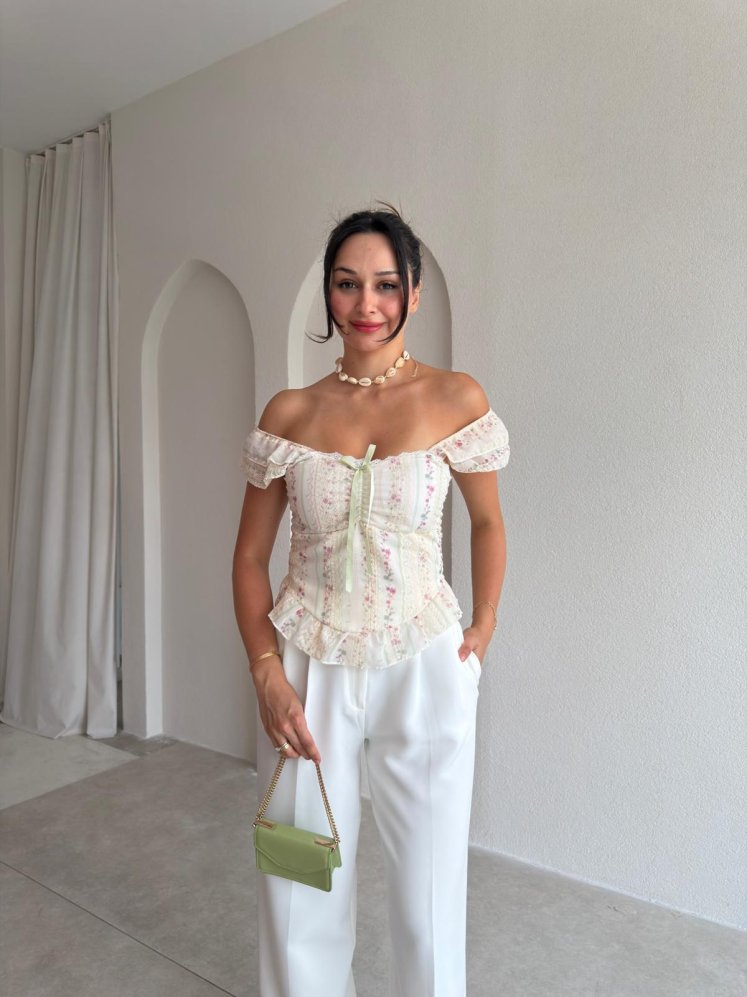  CHİKO Çiçekli Bluz 8027 - Yeşil - Mooi Butik