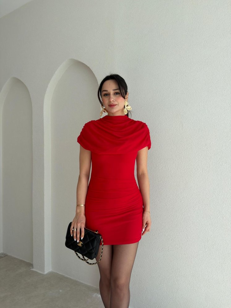 CHİP Mini Elbise 8857 - Kırmızı - Mooi Butik