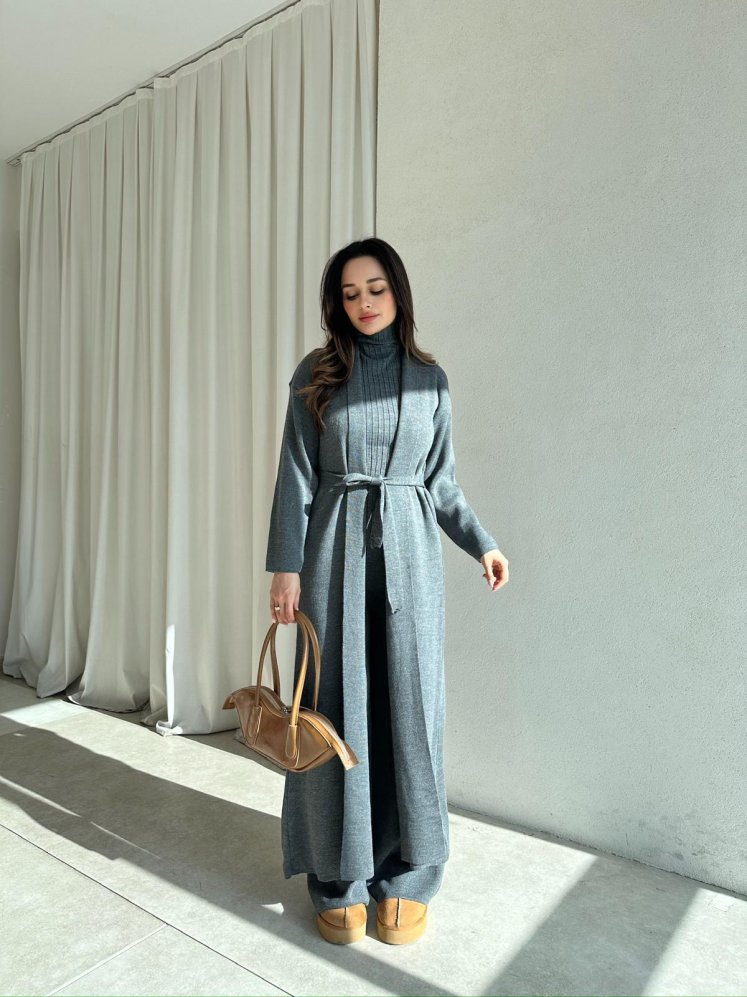 CİEL Triko Üçlü Takım 8418 - Füme - Mooi Butik