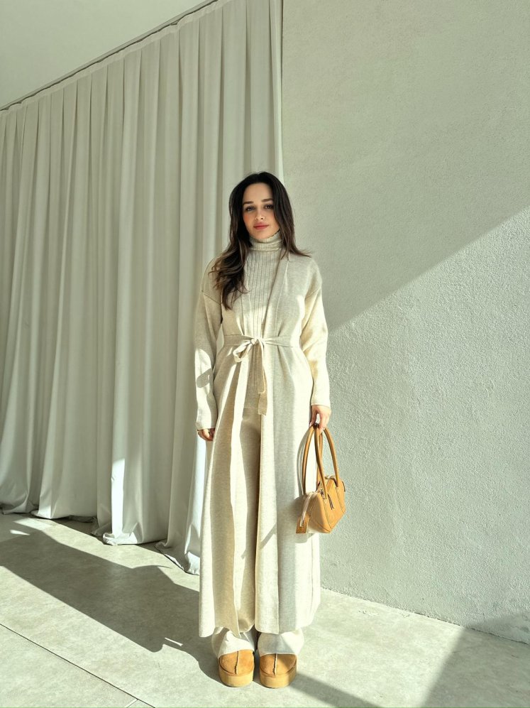 CİEL Triko Üçlü Takım 8418 - Taş - Mooi Butik