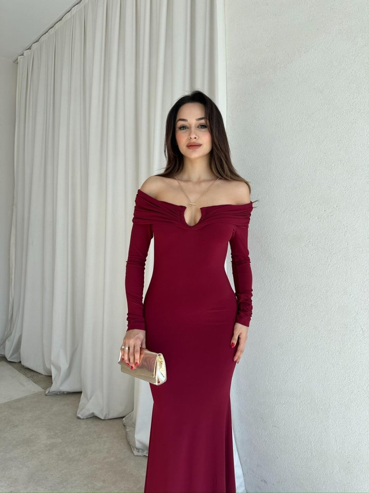 CLARET Maxi Elbise 8277 - Bordo - Mooi Butik