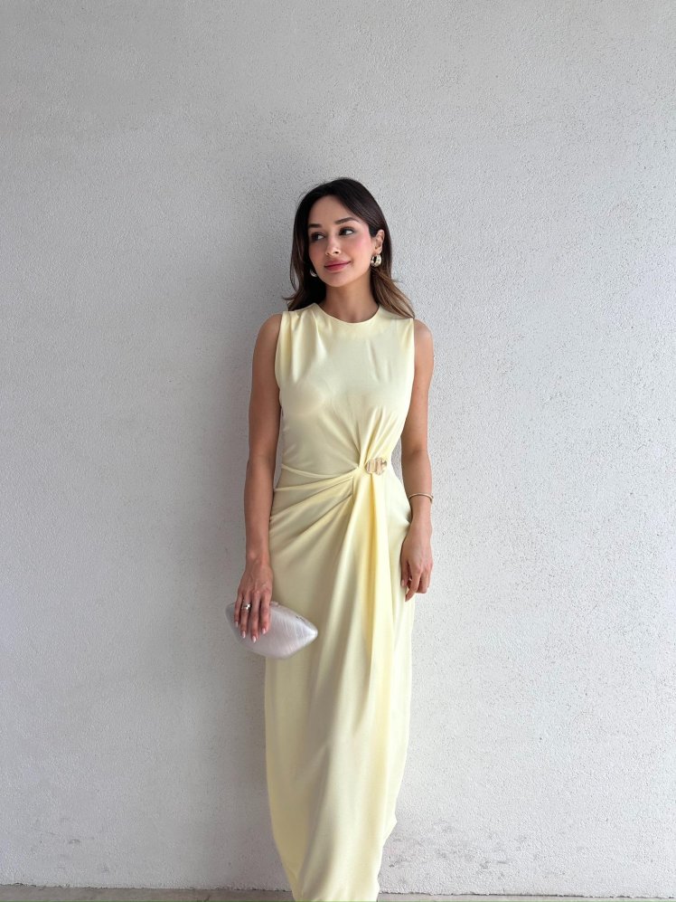 CLESİ Midi Elbise 4567 -Sarı - Mooi Butik