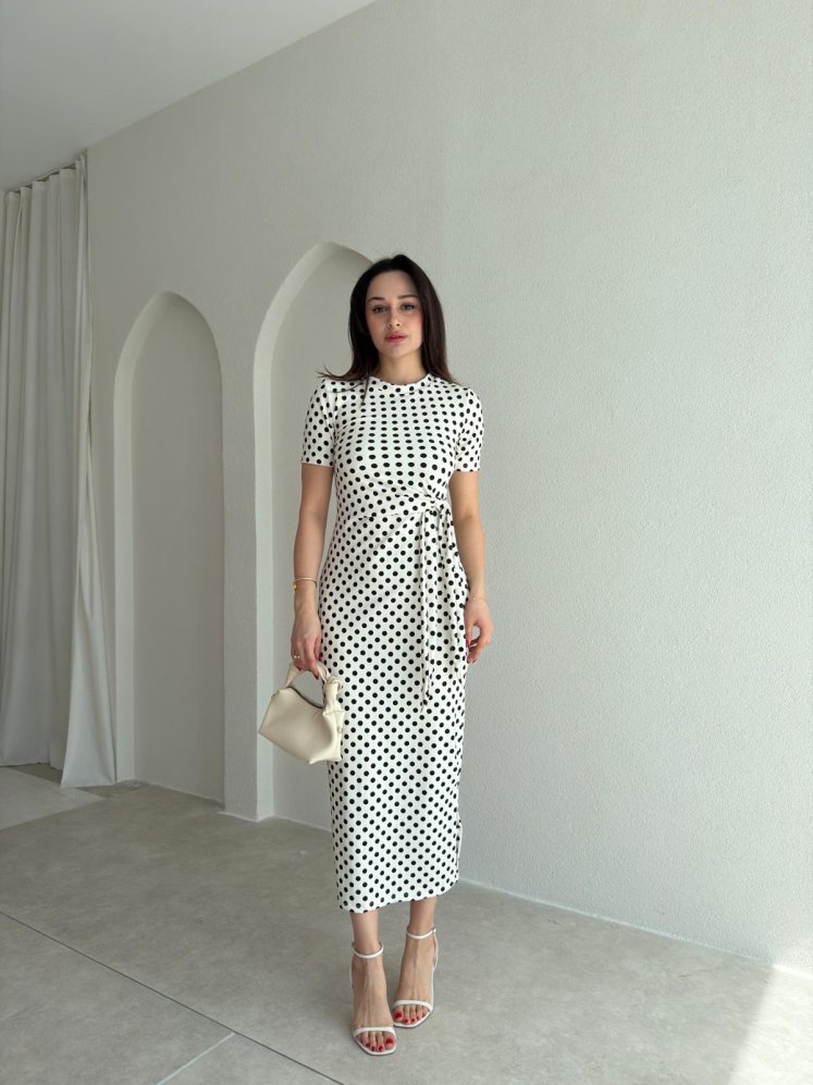 COMİS Puantiyeli Midi Elbise 6467 - Beyaz - Mooi Butik