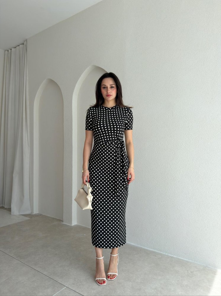 COMİS Puantiyeli Midi Elbise 6467 - Siyah - Mooi Butik