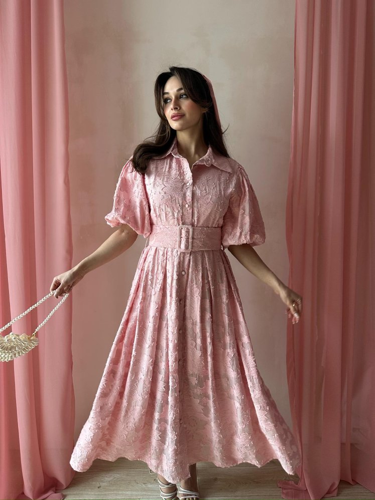 COSMOS Midi Elbise 4342 - Pembe - Mooi Butik