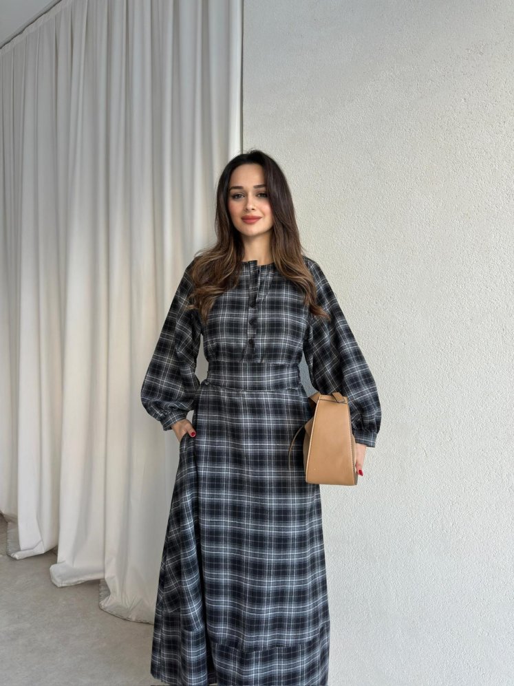 CRATER Ekose Elbise 8344 - Siyah - Mooi Butik