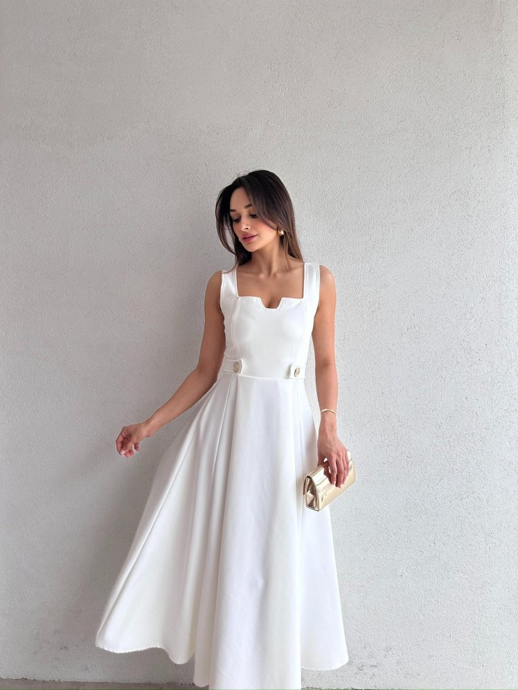 CREW Midi Elbise 3494 - Beyaz - Mooi Butik