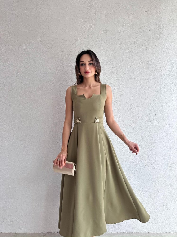 CREW Midi Elbise 3494 - Haki - Mooi Butik