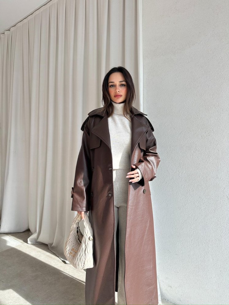 CROCODİLE Desen Deri Trençkot 8346 - Acı Kahve - Mooi Butik