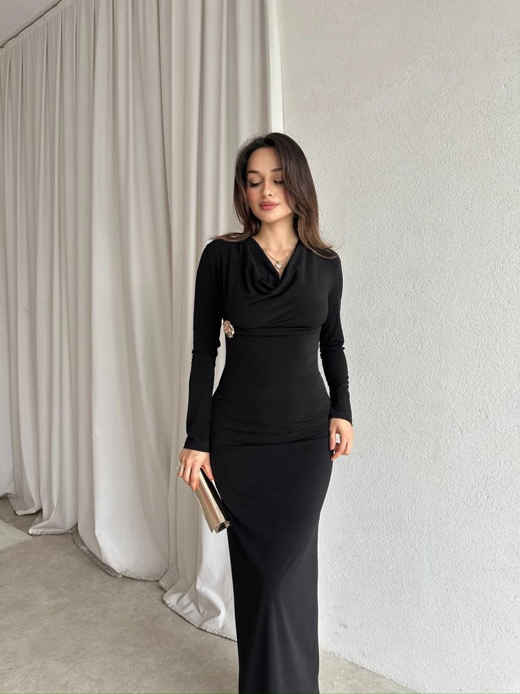 CROSS Maxi Elbise 7301 - Siyah - Mooi Butik