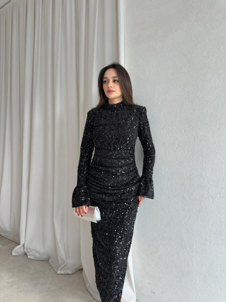 CRUSH Payetli Midi Elbise 8616 - Siyah - Mooi Butik