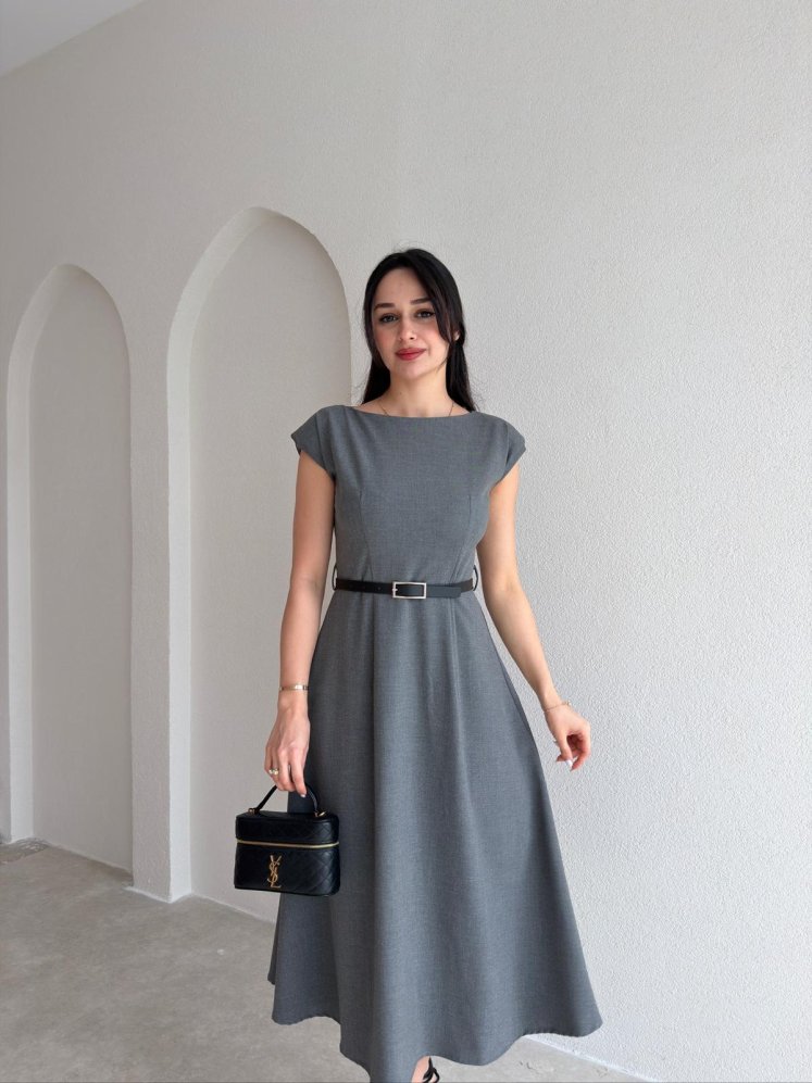 DACRON Midi Elbise 2589 - Gri - Mooi Butik